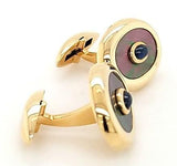 Elegant Black Mother of Pearl and Sapphire Cufflinks in 14K Gold - Peters Vaults