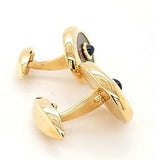 Elegant Black Mother of Pearl and Sapphire Cufflinks in 14K Gold - Peters Vaults