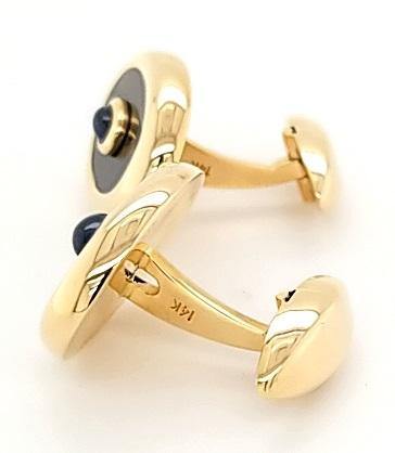 Elegant Black Mother of Pearl and Sapphire Cufflinks in 14K Gold - Peters Vaults