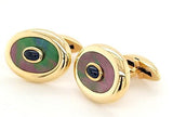 Elegant Black Mother of Pearl and Sapphire Cufflinks in 14K Gold - Peters Vaults