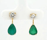 Rich Colombian Emerald and Diamond Drop Earrings in 14K Gold