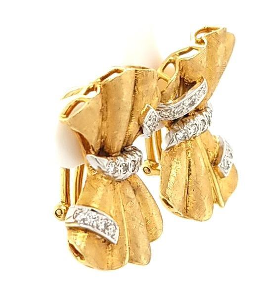 Handcrafted Vintage Diamond Bow Earrings in 14K Gold - Peters Vaults