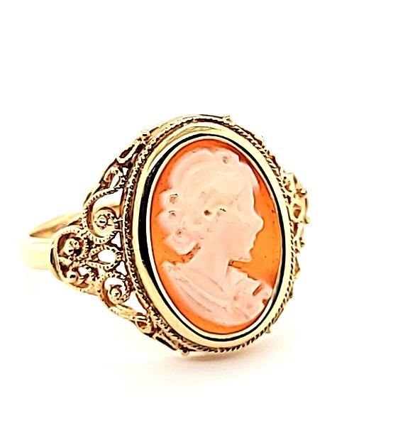 Classic Style Coral Cameo Ring in 14K - Peters Vaults