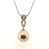 One of a Kind Custom Made Baroque Metallic Edison Pearl and Sapphire Necklace in 14KY Gold - Peter's Vaults