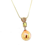 One of a Kind Custom Made Baroque Metallic Edison Pearl and Sapphire Necklace in 14KY Gold - Peter's Vaults