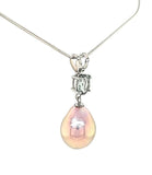 One of a Kind Baroque Metallic Edison Lavender Drop Pearl and Sapphire Necklace in 14KW  Gold - Peter's Vaults