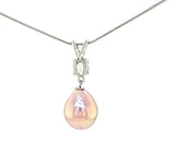 One of a Kind Baroque Metallic Edison Lavender Drop Pearl and Sapphire Necklace in 14KW  Gold - Peter's Vaults