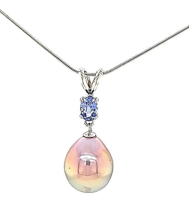 Exquisite Metallic Edison Drop Pearl and Lavender Sapphire Necklace in 14KW  Gold - Peter's Vaults