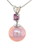 Round Metallic Edison Pearl and Pink Sapphire Necklace in 14KW  Gold - Peter's Vaults