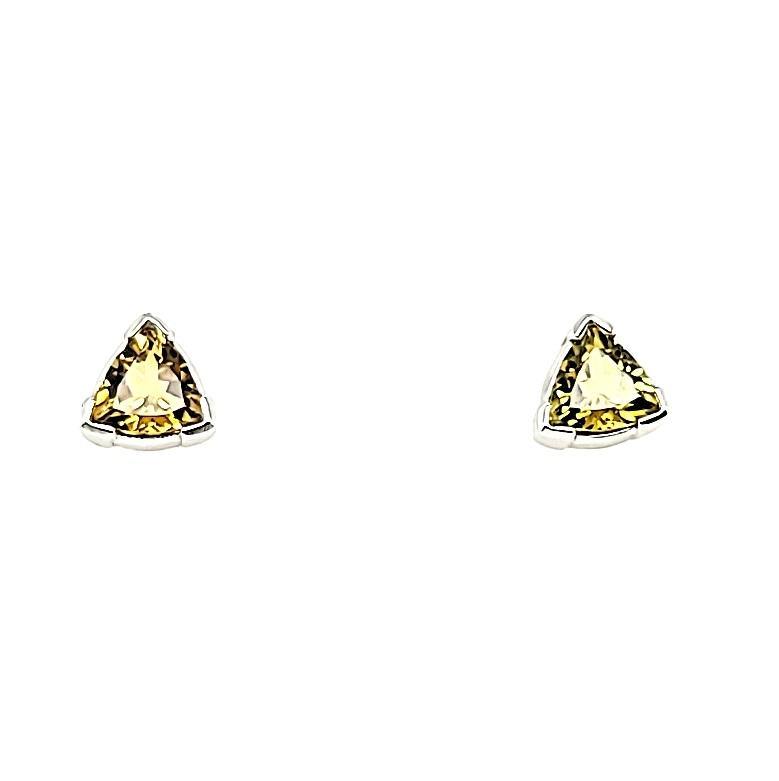 Super Rare Yellow Tourmaline Trillion Cut Stud Earrings in 14K - Peters Vaults