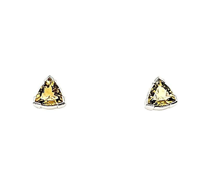 Super Rare Yellow Tourmaline Trillion Cut Stud Earrings in 14K - Peter's Vaults