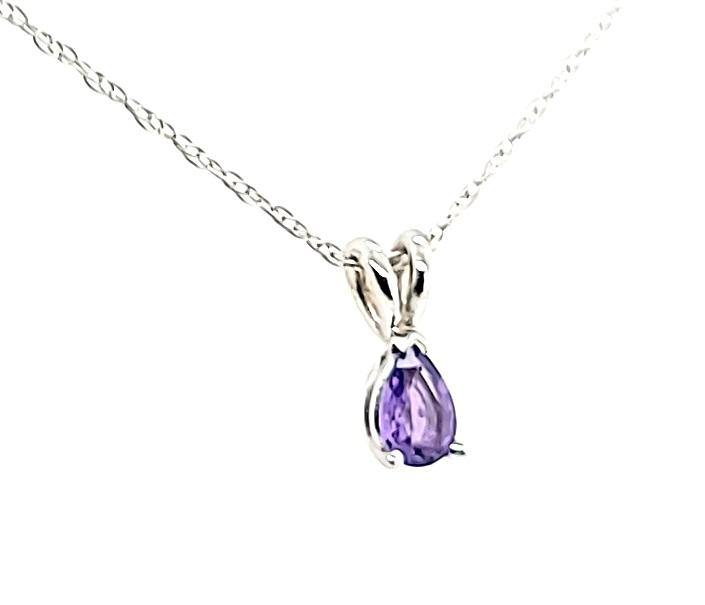 Super Rare Purple Sapphire Pear Shape Solitaire Necklace in 14K - Peters Vaults