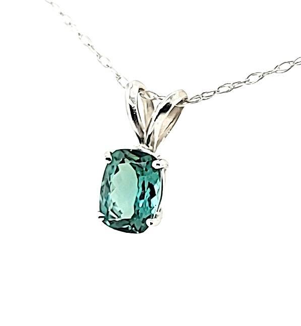 Extremely Rare Teal Colored Tourmaline Solitaire Necklace in 14K - Peters Vaults