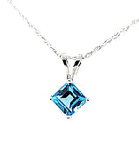 Lovely Princess Cut Blue Topaz Solitaire Necklace in 14K