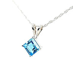 Lovely Princess Cut Blue Topaz Solitaire Necklace in 14K - Peters Vaults