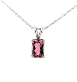 Beautiful Radiant Cut Pink Tourmaline Solitaire Necklace in 14K