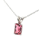 Beautiful Radiant Cut Pink Tourmaline Solitaire Necklace in 14K - Peters Vaults