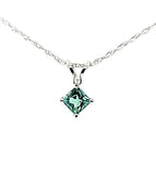 Extremely Rare Teal Colored Princess Cut Tourmaline Dainty Solitaire Necklace in 14K