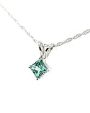 Extremely Rare Teal Colored Princess Cut Tourmaline Dainty Solitaire Necklace in 14K - Peter's Vaults