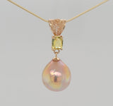 One of a Kind Custom Made Baroque Metallic Edison Pearl and Sapphire Necklace in 14KY Gold - Peter's Vaults