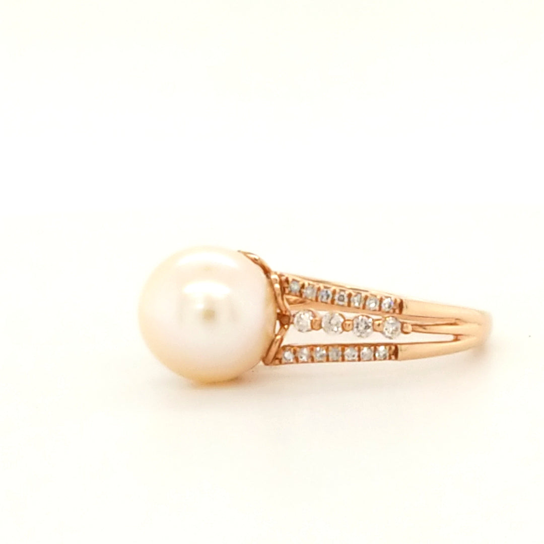 Whimsical Pearl and Diamond Ring in 10K Rose Gold - Peters Vault