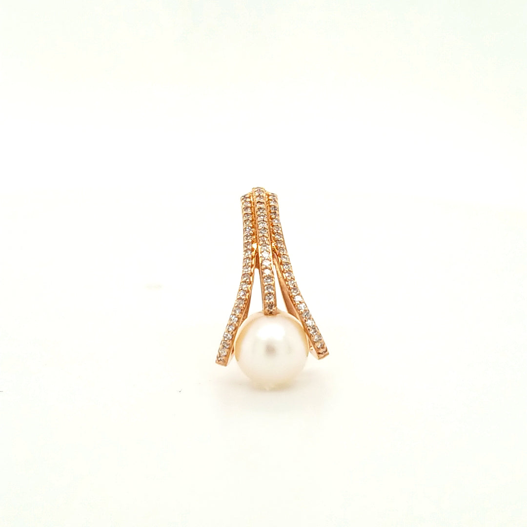 Whimsical Pearl and Diamond Necklace in 14K Rose Gold