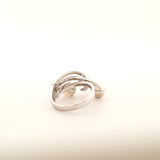 Shimmering Modern Day Past, Present and Future Pearl and Diamond Ring in 18K White Gold