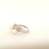 Shimmering Modern Day Past, Present and Future Pearl and Diamond Ring in 18K White Gold