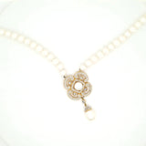 Classically Feminine Pearl and Diamond Necklace Fit for a Queen in 14K