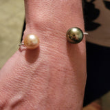 Tahitian & Golden South Sea Pearl Sterling Silver Bangle Bracelet