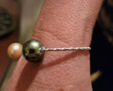 Tahitian & Golden South Sea Pearl Sterling Silver Bangle Bracelet - Peter's Vaults