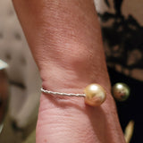 Tahitian & Golden South Sea Pearl Sterling Silver Bangle Bracelet - Peter's Vaults