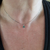Extremely Rare Teal Colored Princess Cut Tourmaline Dainty Solitaire Necklace in 14K - Peter's Vaults