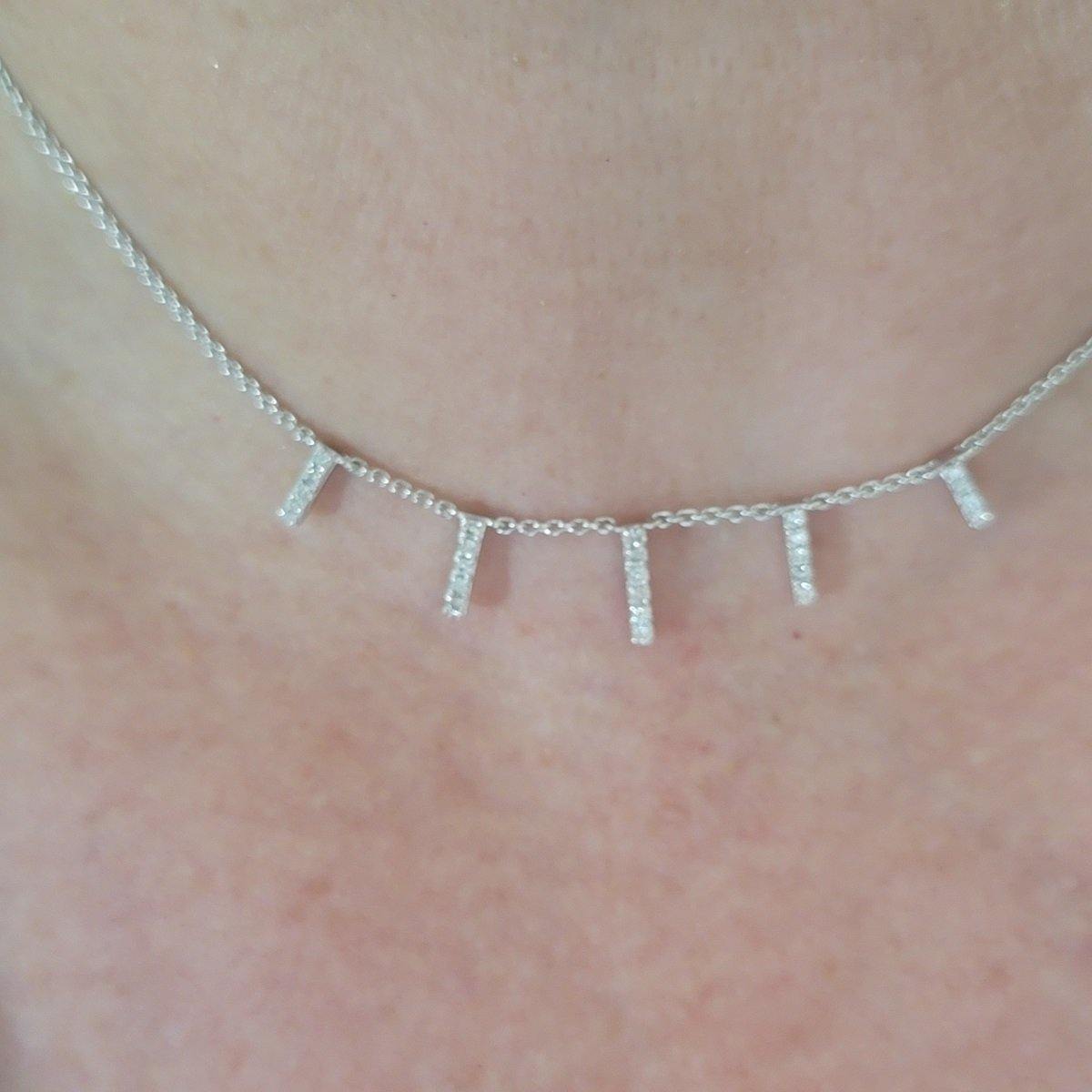 Fun Diamond Drop Bar Choker necklace in Sterling Silver - Peter's Vaults