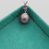 Amazing Round Metallic Edison Pearl and Purple Sapphire Pendant in 14KW  Gold