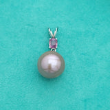 Round Metallic Edison Pearl and Pink Sapphire Pendant in 14K