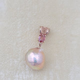 Baroque Metallic Edison Pearl and Orange Sapphire Pendant in 14K