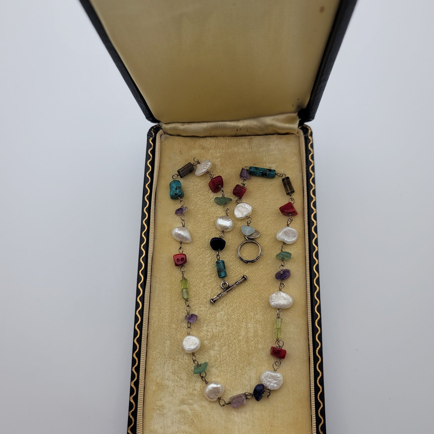 Baroque Multi-Gem Necklace with Turquoise and Pearls plus in Sterling Silver | Peter's Vaults