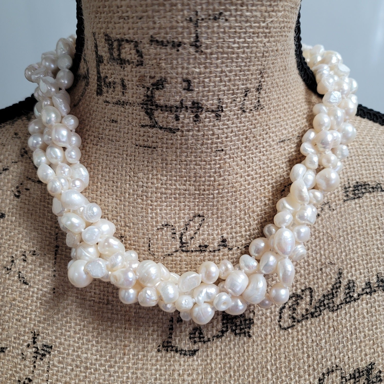 White Pearl Necklace, Multi Strand Necklace, Handmade Statement Necklace,  Birthday Gift for Mom, Jewelry for Woman