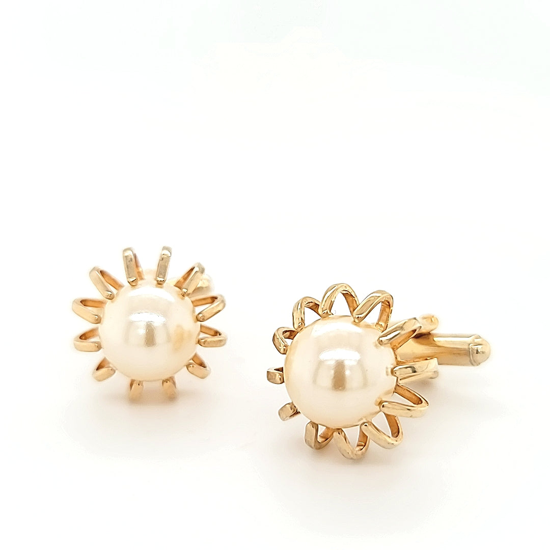 Big & Bold Vintage Handcrafted Gold Plated Faux Pearl Cufflinks  Peter's Vaults
