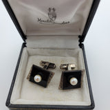 Classic Design Hand-Crafted Vintage Onyx and Pearl Cufflinks in Sterling Silver | Peter's Vaults