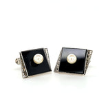 Classic Design Hand-Crafted Vintage Onyx and Pearl Cufflinks in Sterling Silver | Peter's Vaults