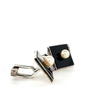 Classic Design Hand-Crafted Vintage Onyx and Pearl Cufflinks in Sterling Silver | Peter's Vaults