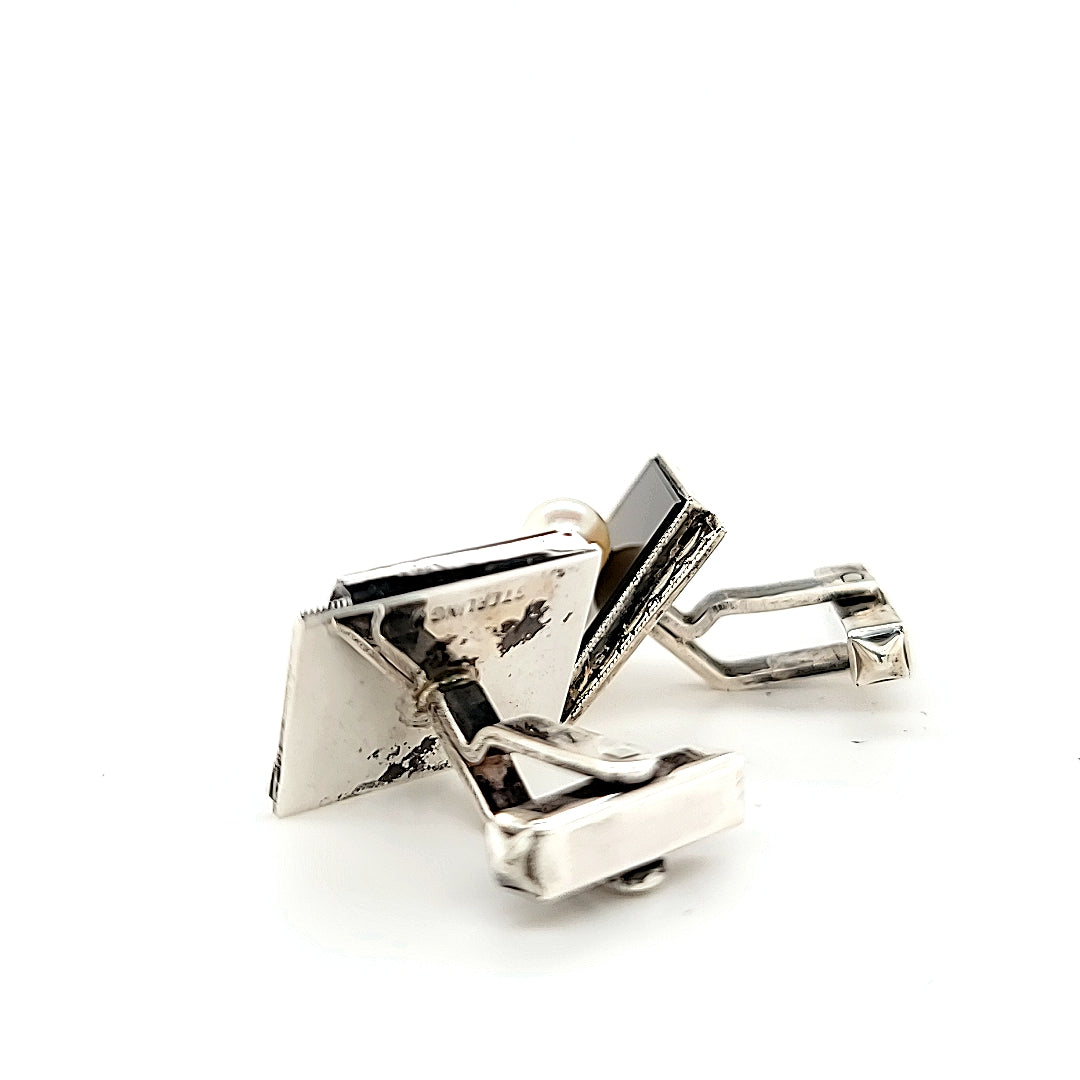 Classic Design Hand-Crafted Vintage Onyx and Pearl Cufflinks in Sterling Silver | Peter's Vaults