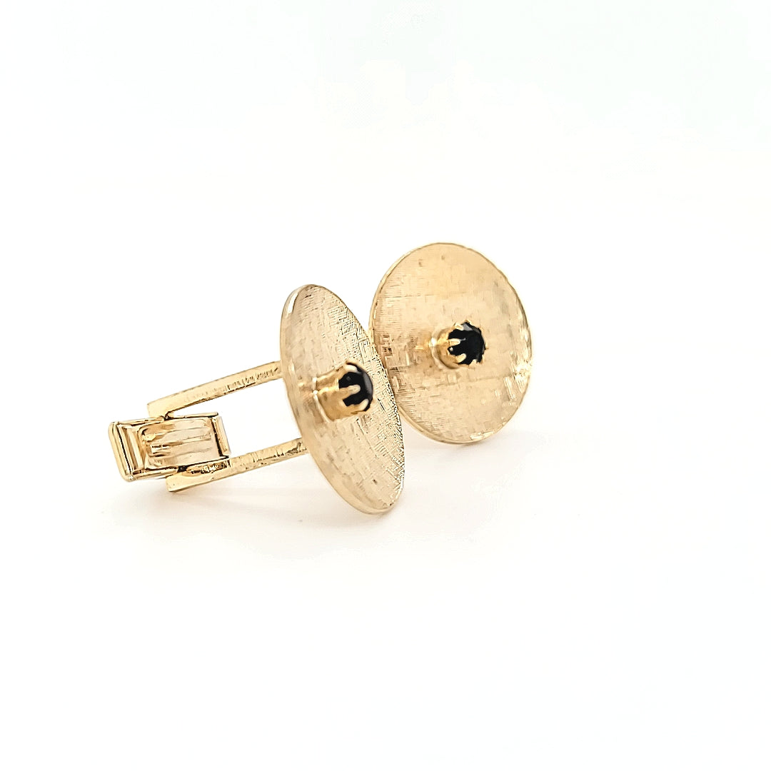 Dazzling Vintage Hand-Crafted Gold Plated Onyx Cufflinks in Great Condition Peters Vaults