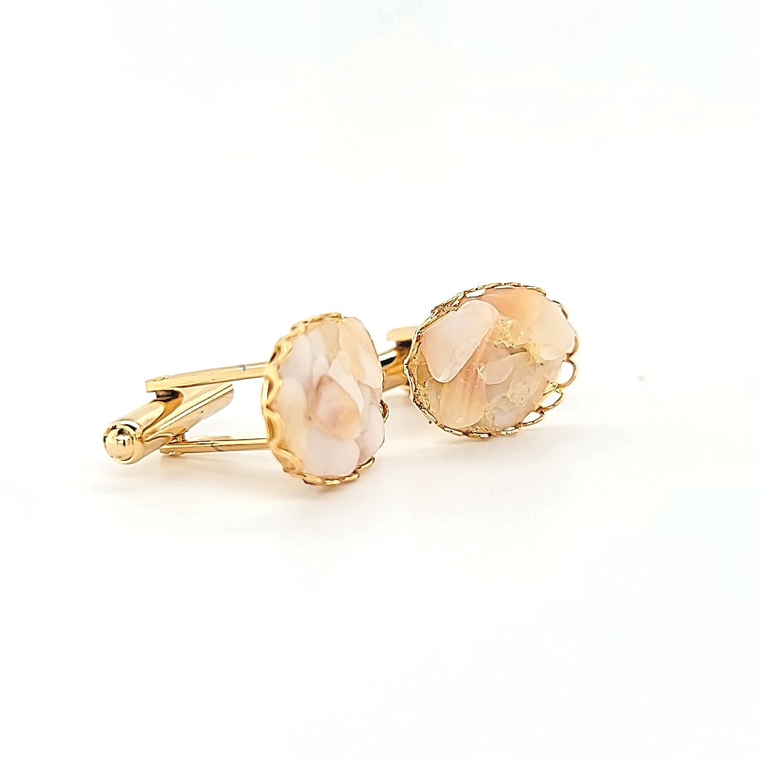 Dazzling Vintage Handcrafted Gold Plated Mother of Pearl Slices Oval Cufflinks  Peter's Vaults