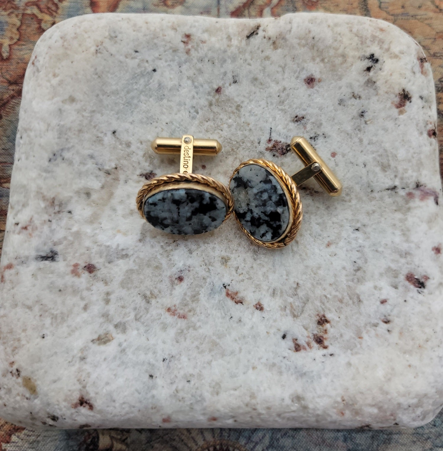 Elegant Vintage Hand-Crafted Black & White Marble Gold Plated Destino Cufflinks  Peter's Vaults