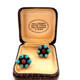 Exquisite Vintage - Antique Sterling Silver Turquoise and Coral Cluster Earrings | Peter's Vaults