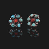 Exquisite Vintage - Antique Sterling Silver Turquoise and Coral Cluster Earrings | Peter's Vaults