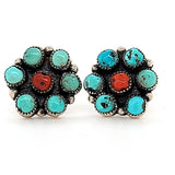 Exquisite Vintage - Antique Sterling Silver Turquoise and Coral Cluster Earrings | Peter's Vaults